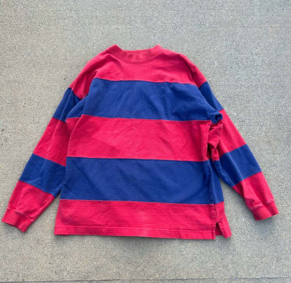 Vintage 90s GAP Red and Blue Wide Stripe Long Sleeve Cotton Rugger Shirt